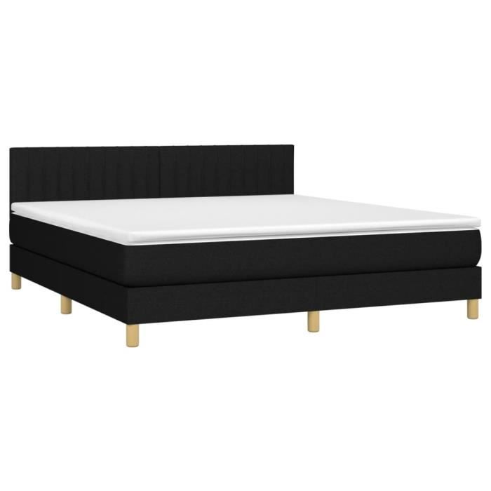 3140787 vidaXL Lit à sommier tapissier avec matelas Noir 160x200 cm Tissu