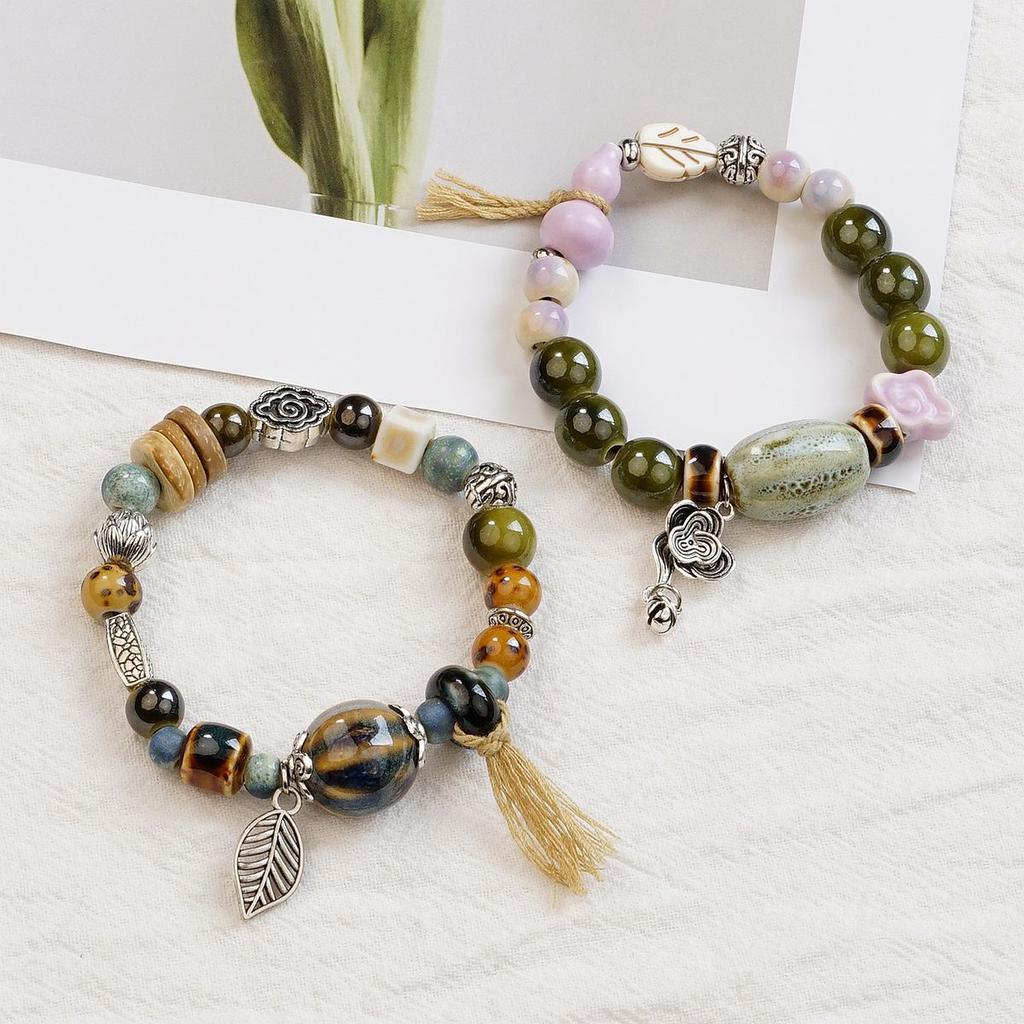 Literary and artistic Maillard color Jingdezhen ceramic bracelet female gift student national style creative national style simple bracelet