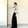 Korean sweet pink polka dot slanted shoulder sling vest women's new design sense beautiful straps beautiful top