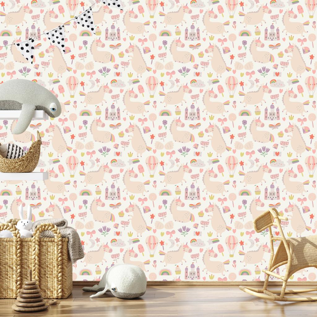 Wallpaper Unicorns, Sweets and Plants for Living Room and Bedroom 50x1000