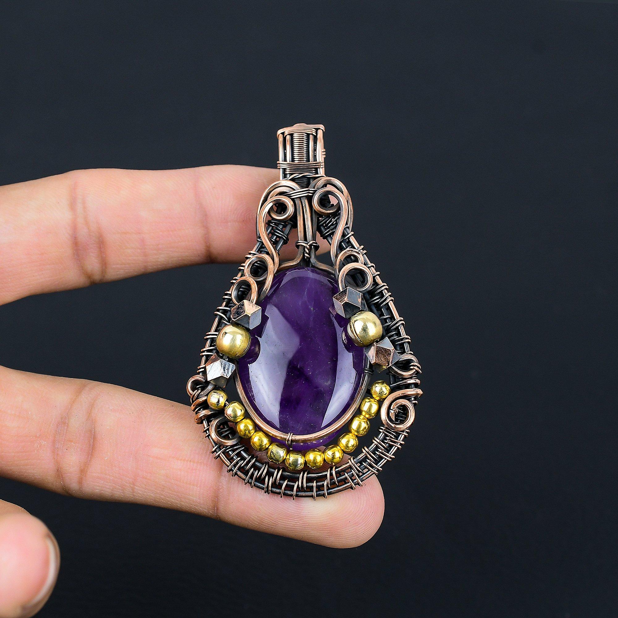 

Аметистовый кулон, ювелирное изделие из драгоценного камня, кулон, обернутый медной проволокой 999 пробы, подарок для женщин, кулон ручной работы 2.55 Inches
