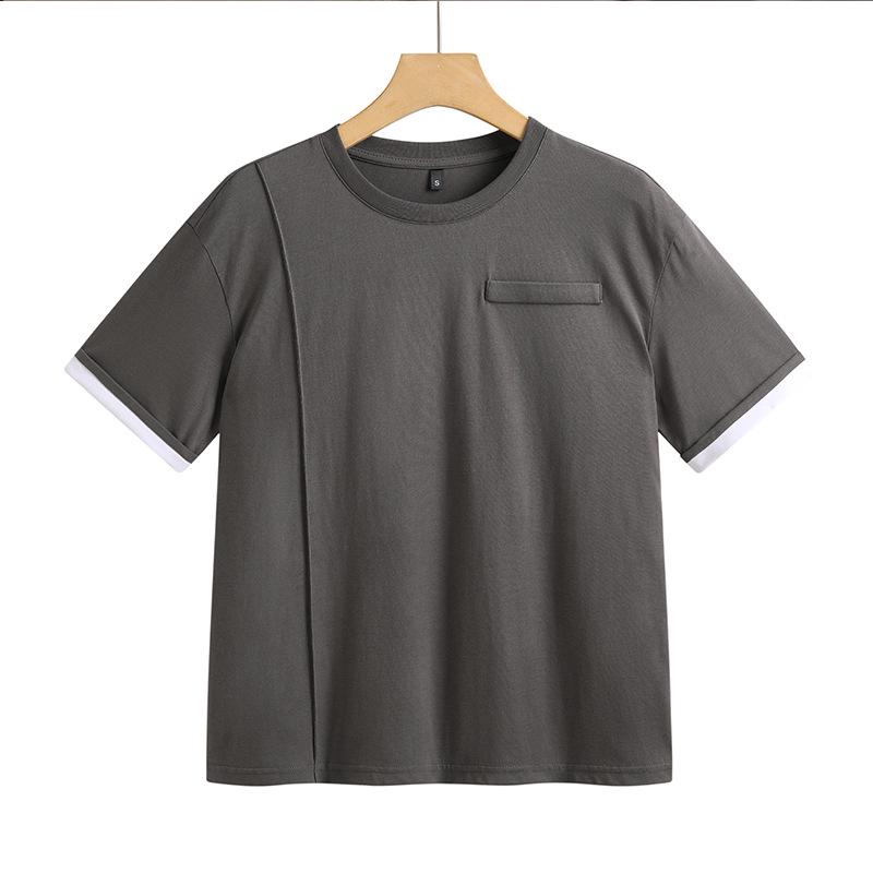 

Женская повседневная футболка-пуловер с круглым вырезом, цветными блоками, спущенным плечом и имитацией кармана M