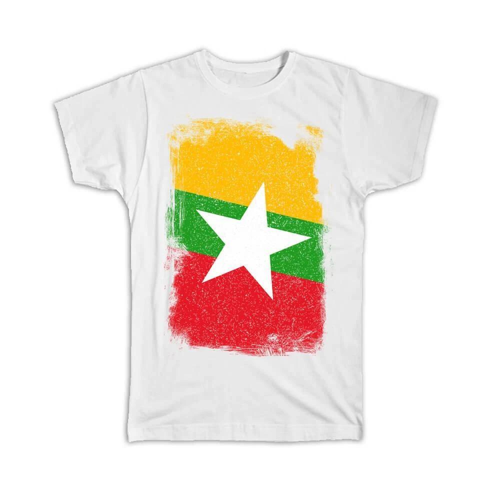 Gift T-Shirt : Myanmar Flag Colors Star Burma Asia Asian Liberty Nation National S