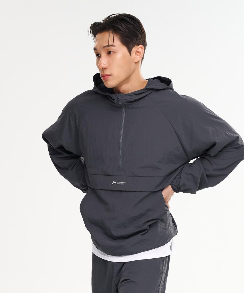 Lazybee Camp Multisport Running Windbreaker Anorak Hooded Zip-Up Jacket Top M Charcoal