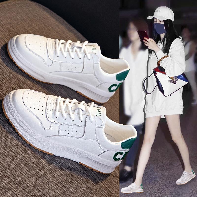 Małe białe buty damskie ze skóry naturalnej, wiosenne, nowe, płaskie, uniwersalne, wybuchowe, białe, codzienne trampki, damskie, sportowe buty