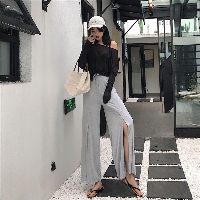 

2026 Autumn Gray High-Waisted Split Hem Draping Floor-Length Slimming Casual Pants L світло-сірого кольору