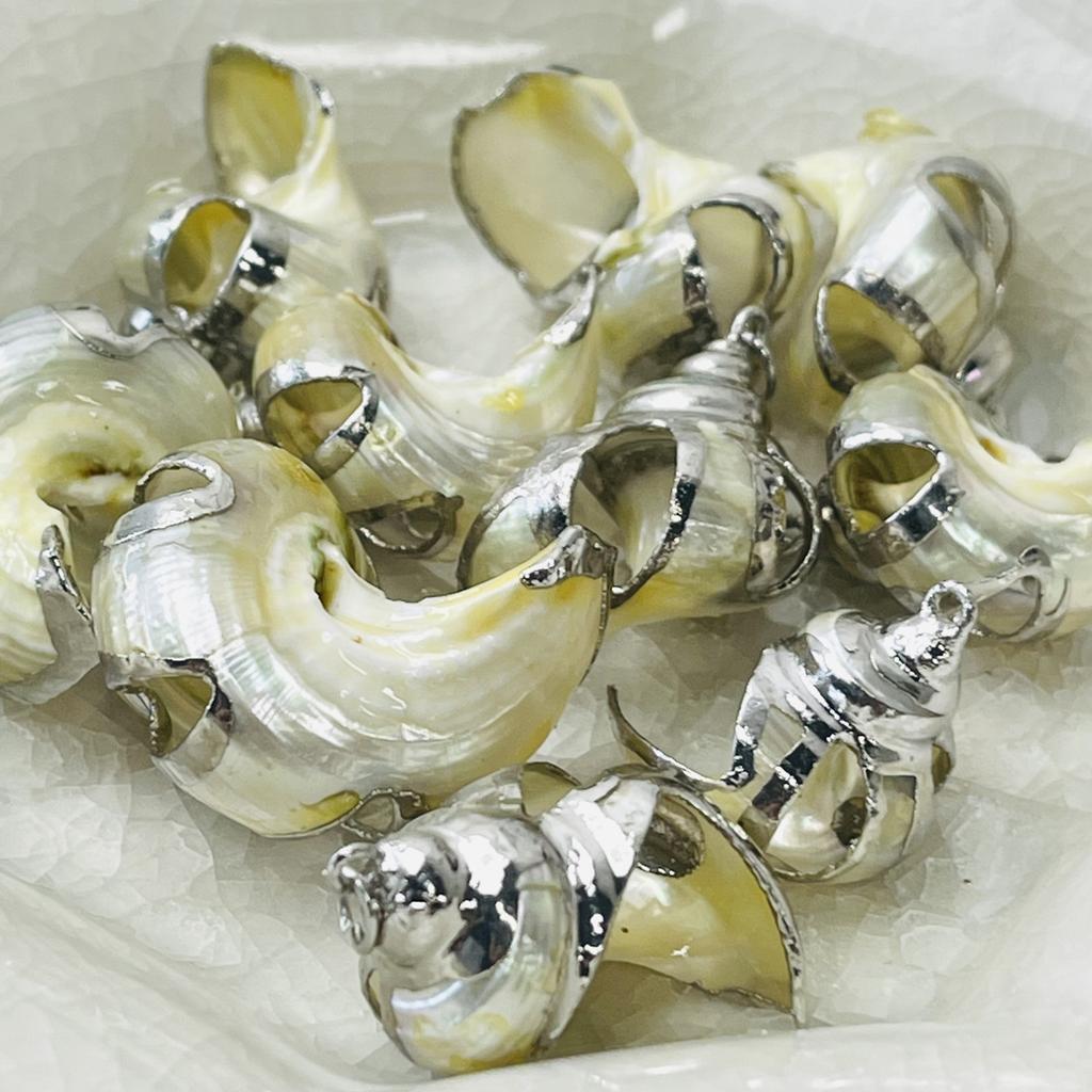 10Pcs, Natural Conch Shell Zinc Alloy Silvery Edge Pendant Charms for DIY Necklace Accessories, Creative Jewelry Making, Women Men Bulk Crafts Gifts
