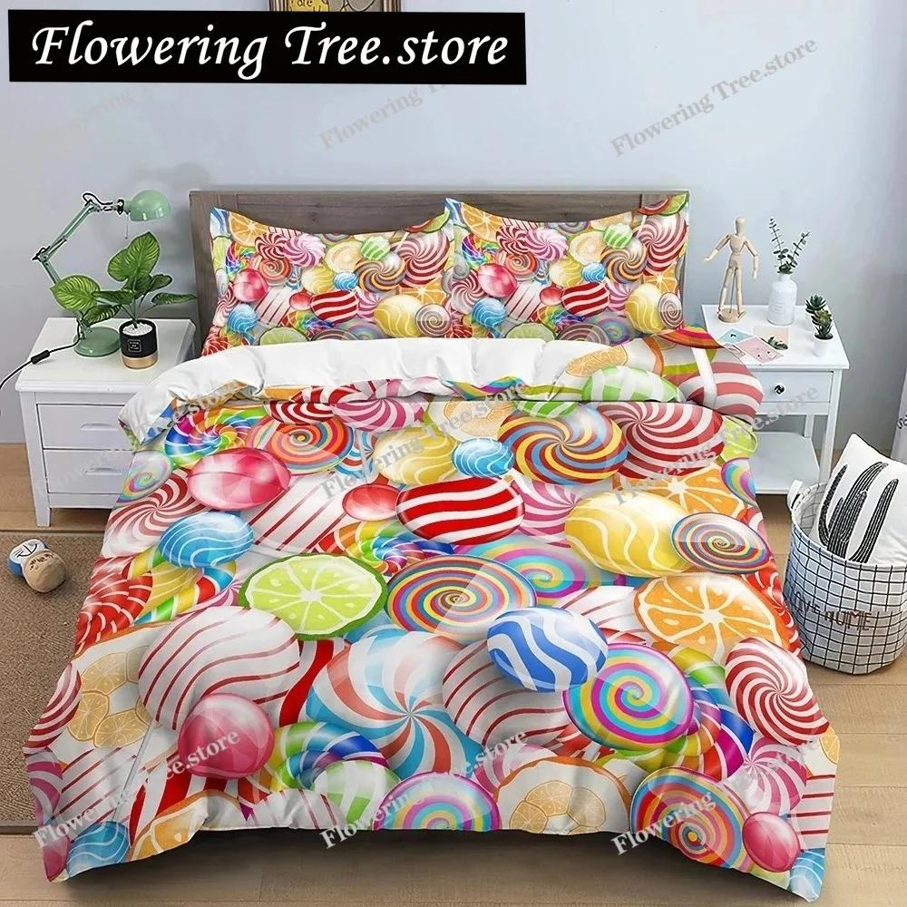 Snack Duvet Cover Set Coffee Bread Donut Pattern Pink Polyester Comforter Cover For Kids Adult Teen Bedding Set Queen King Size