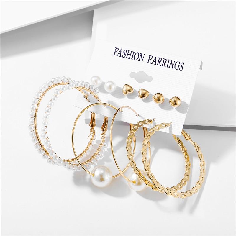 17KM Trendy Pearl Hoop Earrings for Women Fashion Gold Geometirc Circle Butterfly Earrings Brincos Gift Wedding Jewelry