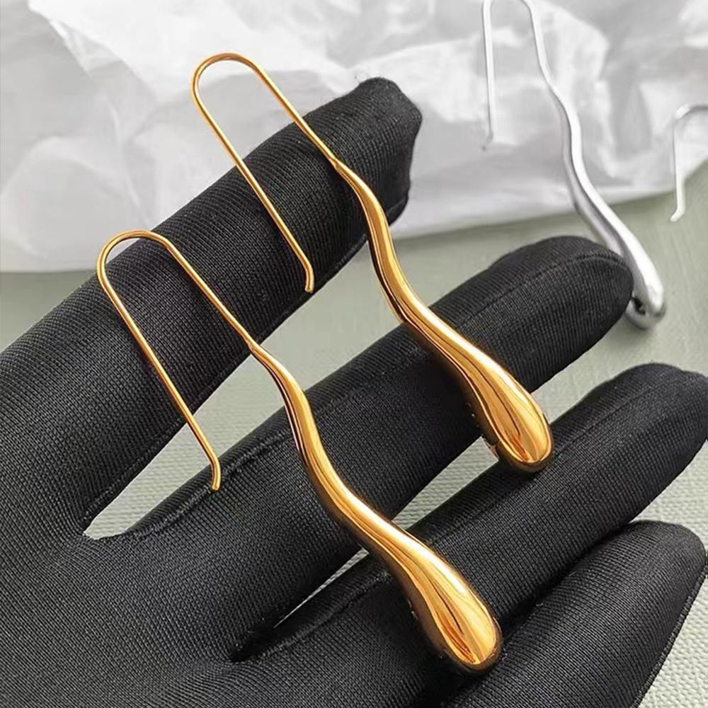 

Изогнутые длинные серьги-капли для женщин, простые толстые полированные металлические серьги-подвески, модные шикарные украшения