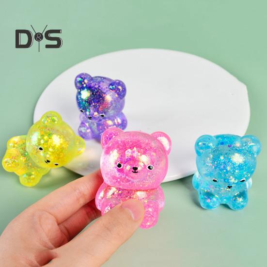 4/8Pcs Squeeze Bear Toys Mini Sequins Bear Figures Squeeze Ball Toy Finger Fidget Sensory Toy for Kids Adults Stress Relief
