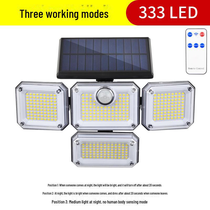 Trehodet 333 LED Solcelle Hagevegglampe med Bevegelsessensor