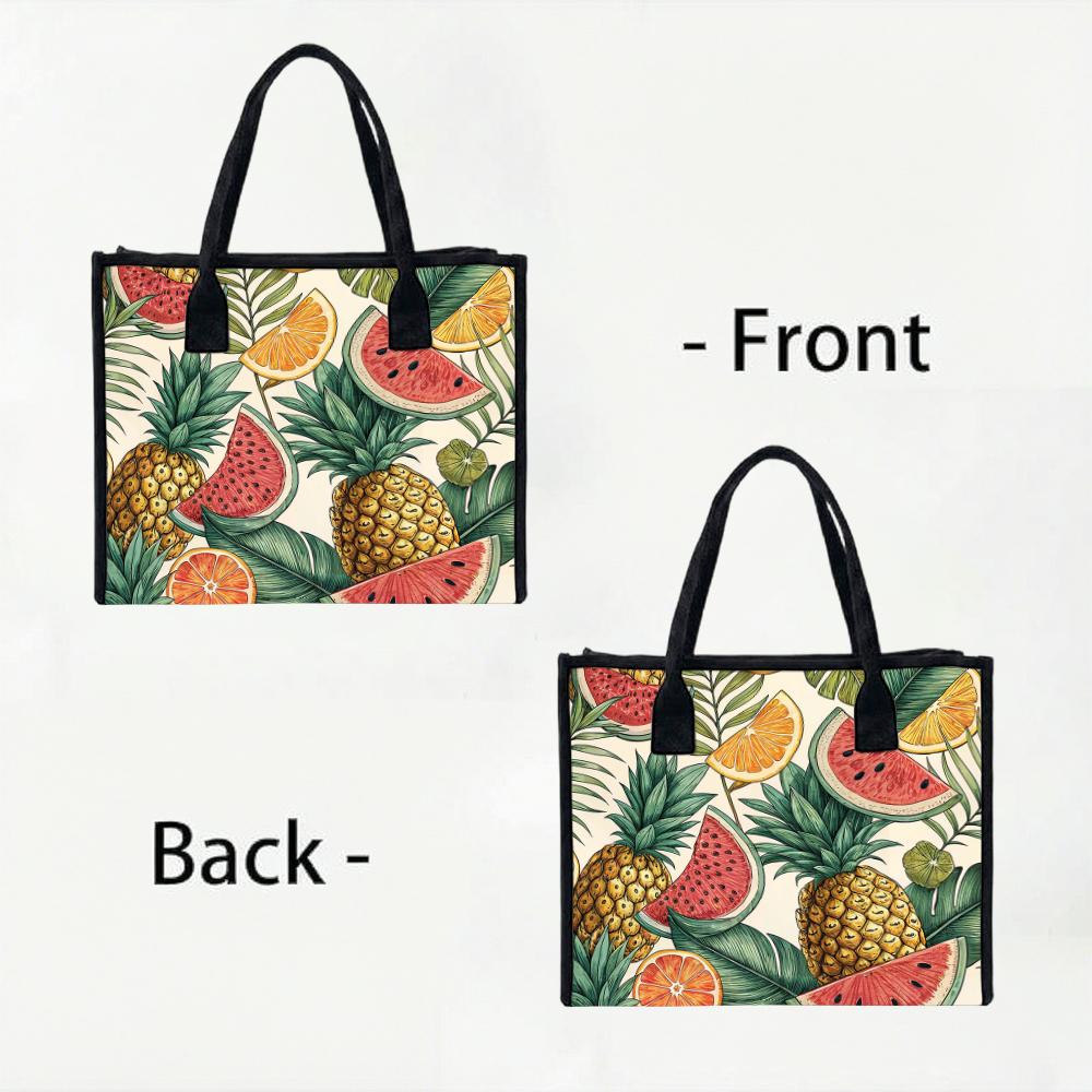 Tropical Fruit Printed Tote Bag for Daily Shopping Travel Portable Large Capacity Casual Women Handbag