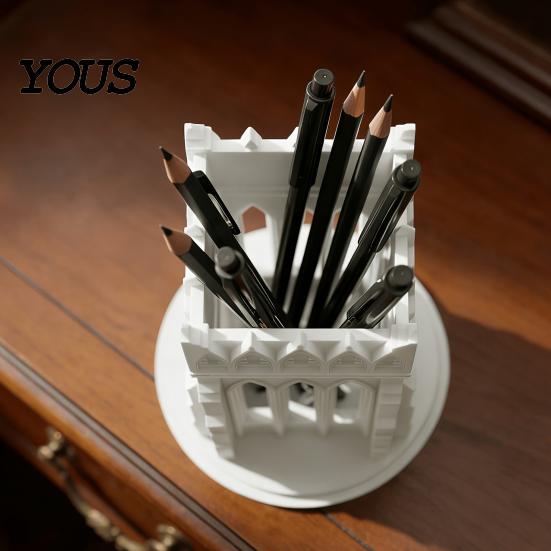 Medieval Style Pencil Holder Gothic Pen Holder, Cathedral Makeup Brush 3D Printed Church Architecture Desk Organizer Organizer, Vanity Storage Cup for
