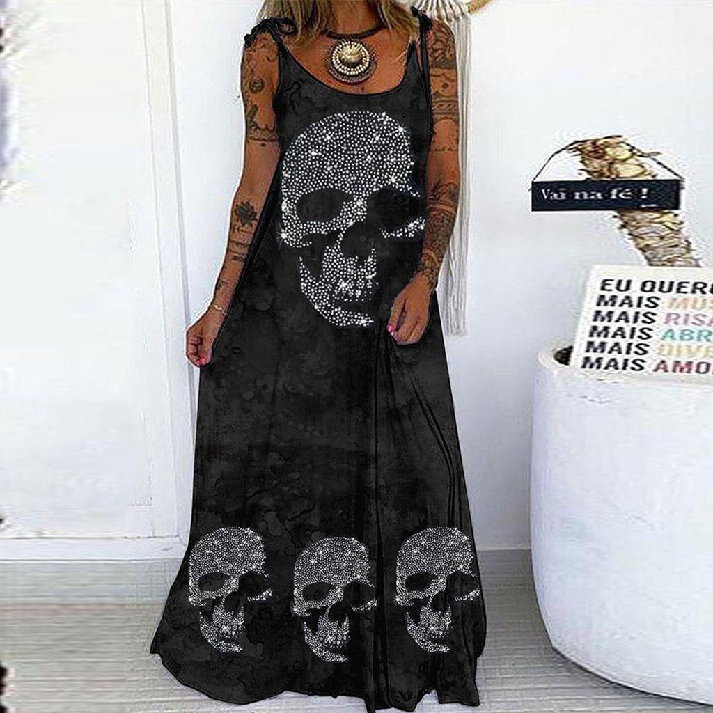Women Fashion Halloween  Print Party Sleeveless Pullover Patry Dress