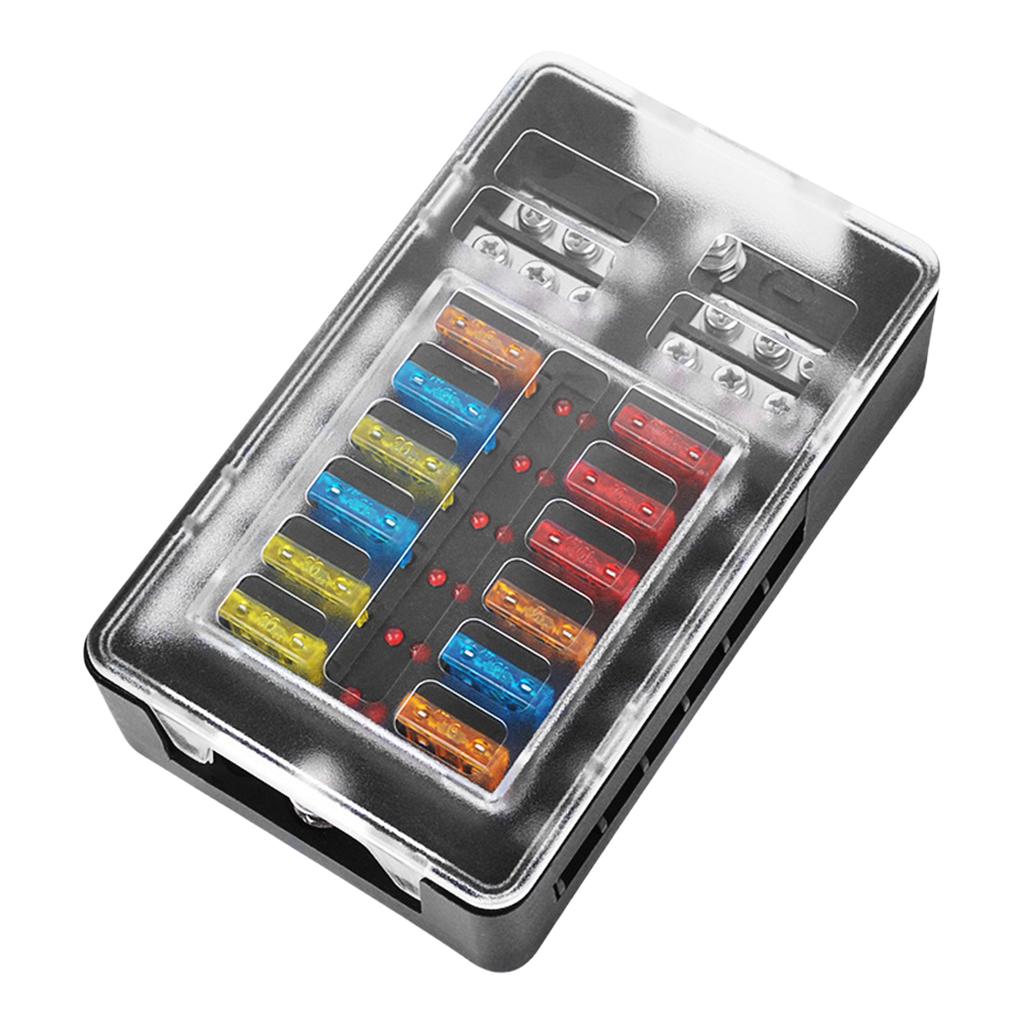 Multiple Circuit Fuses Block Heat Resistant ABS 6 Way/12 Way Automotive Fuses Box Simple Installation for Car Modifica