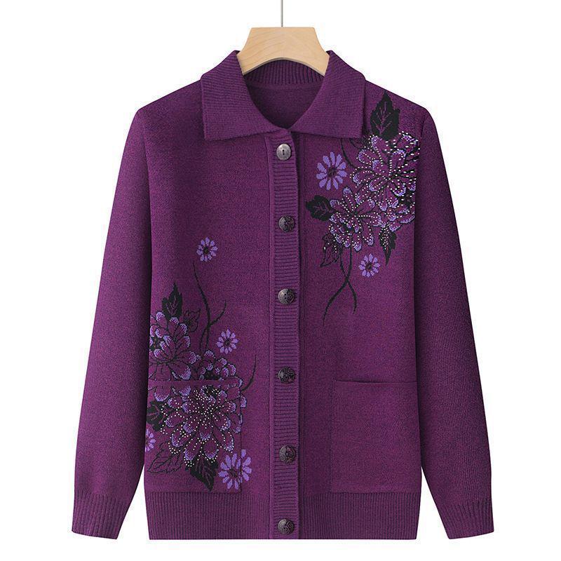 Grandma's Cozy Knit Cardigan: Spring & Autumn Loose Long-Sleeved Sweater for Elderly Women