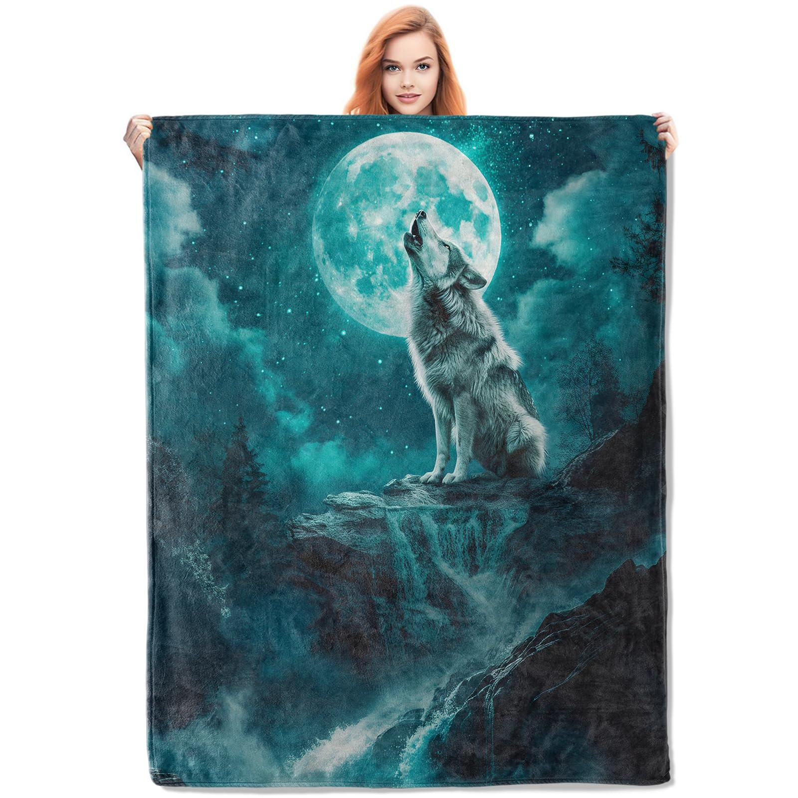 Wolf Blanket Wild Animal Wolf Printed Fleece Blanket Soft Lightweight Warm Flannel Throw Blanket for Bedding Couch Twin King 80x120cm