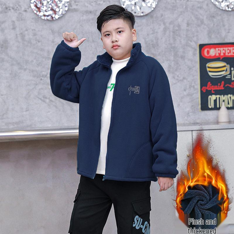 Fat Boy's Warm Fleece-Lined Jacket for Kids & Teens - Loose Fit, Plus Sizes, Medium to Large, Stylish Autumn/Winter Cardigan