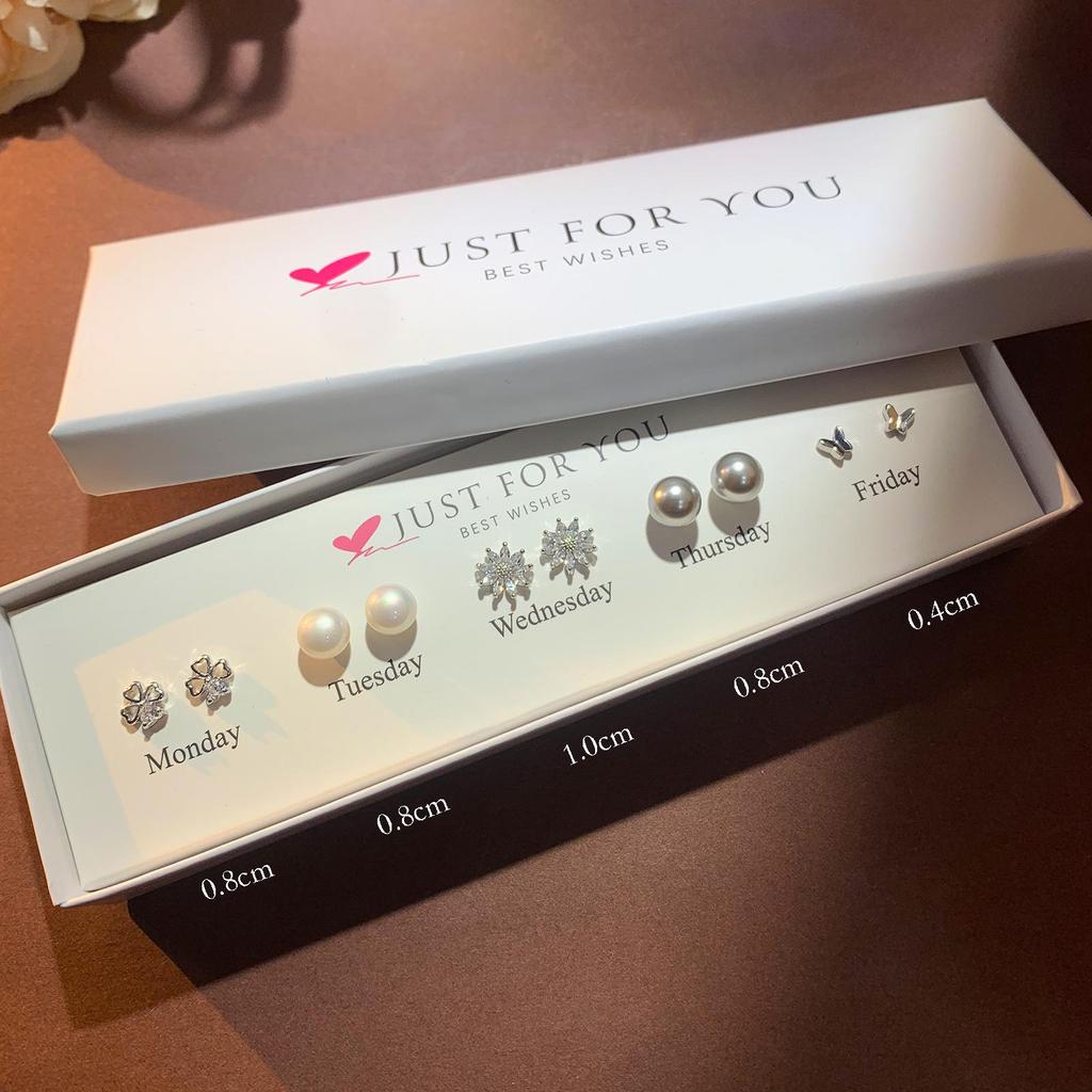 Zirkon Blume & Perle Herz Ohrstecker Set für Damen