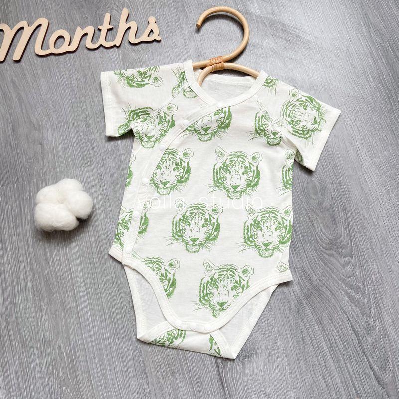 

Baby Bamboo Cotton Short-Sleeve Romper Seamless Infant Sleepwear Flat-Front Summer Bamboo Fiber Short Romper for Newborns [Short-Sleeved Hoodie] Green Tiger Tiger 59