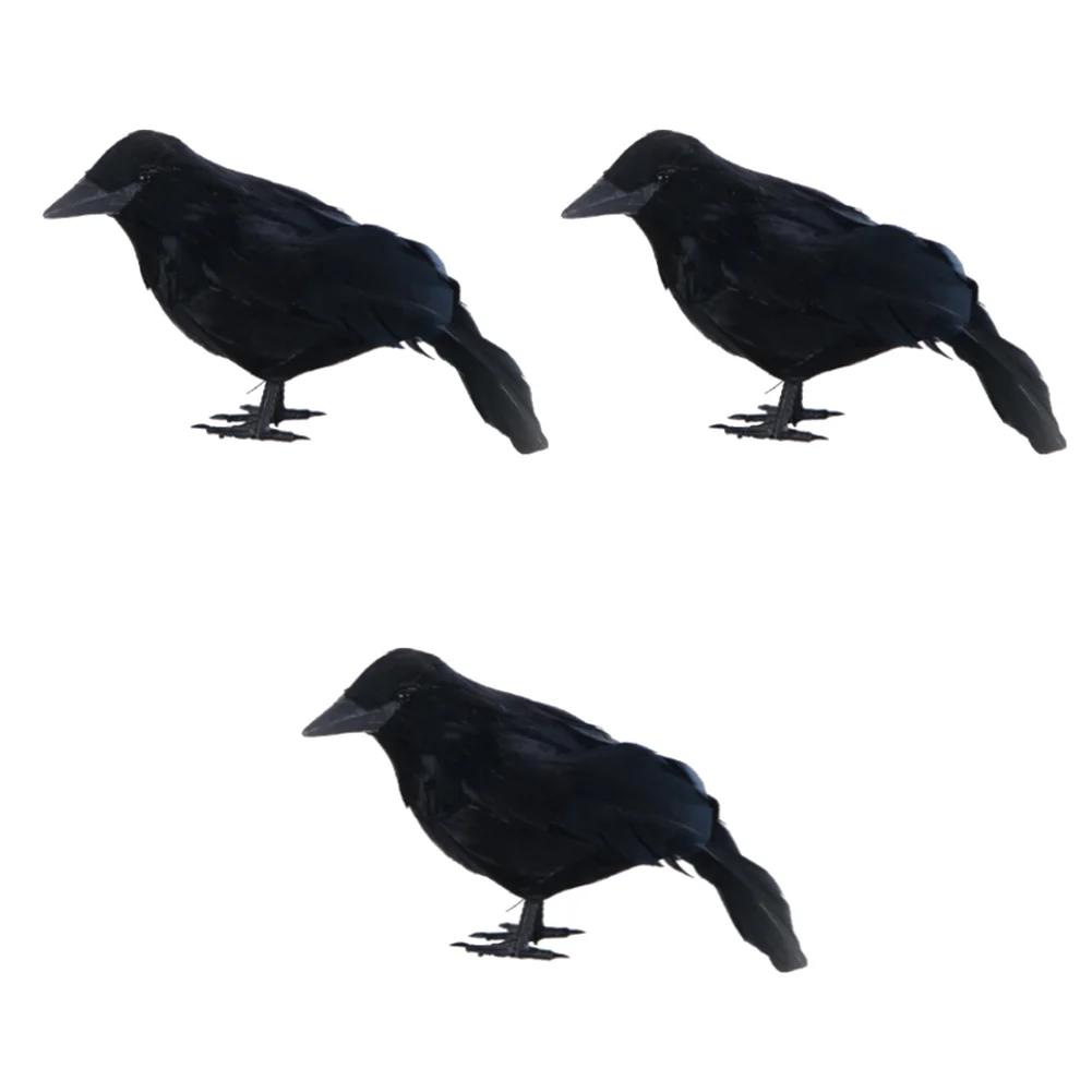 Halloween Artificial Raven Crow Realistic Black Feathered Crows Multifunctional Festive Atmosphere Lifelike for Garden Balcony