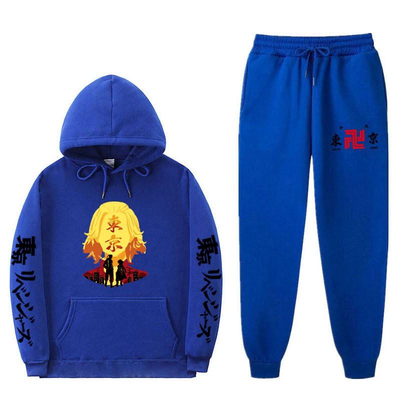 Mens Hooded Long Sleeve Streetwear Sweatshirt Set Casual Oversized Cotton Blend Tracksuit Fall