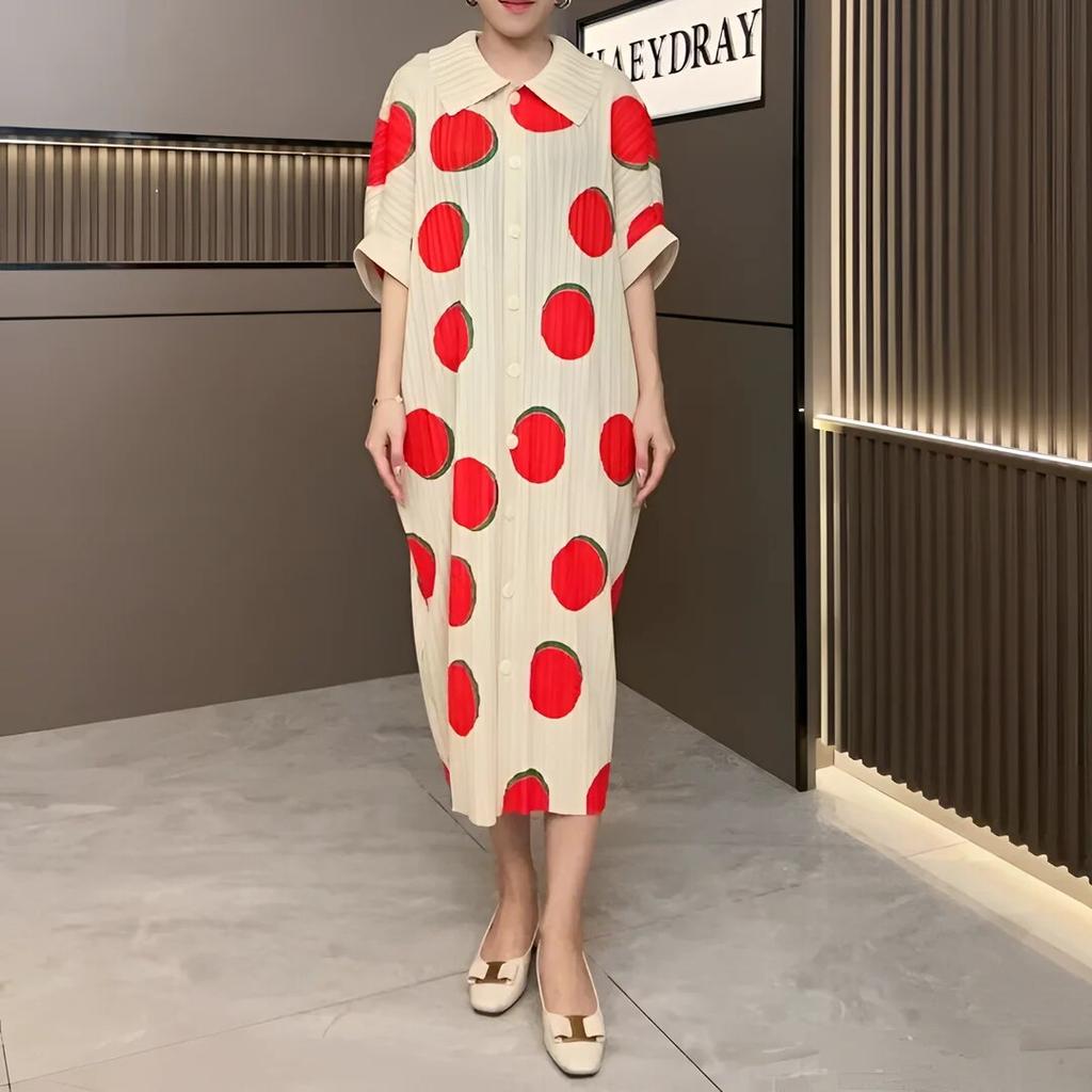 Wrinkled Spring/Summer New Slim and Fashionable Women's Versatile Lapel Long Women's Dress