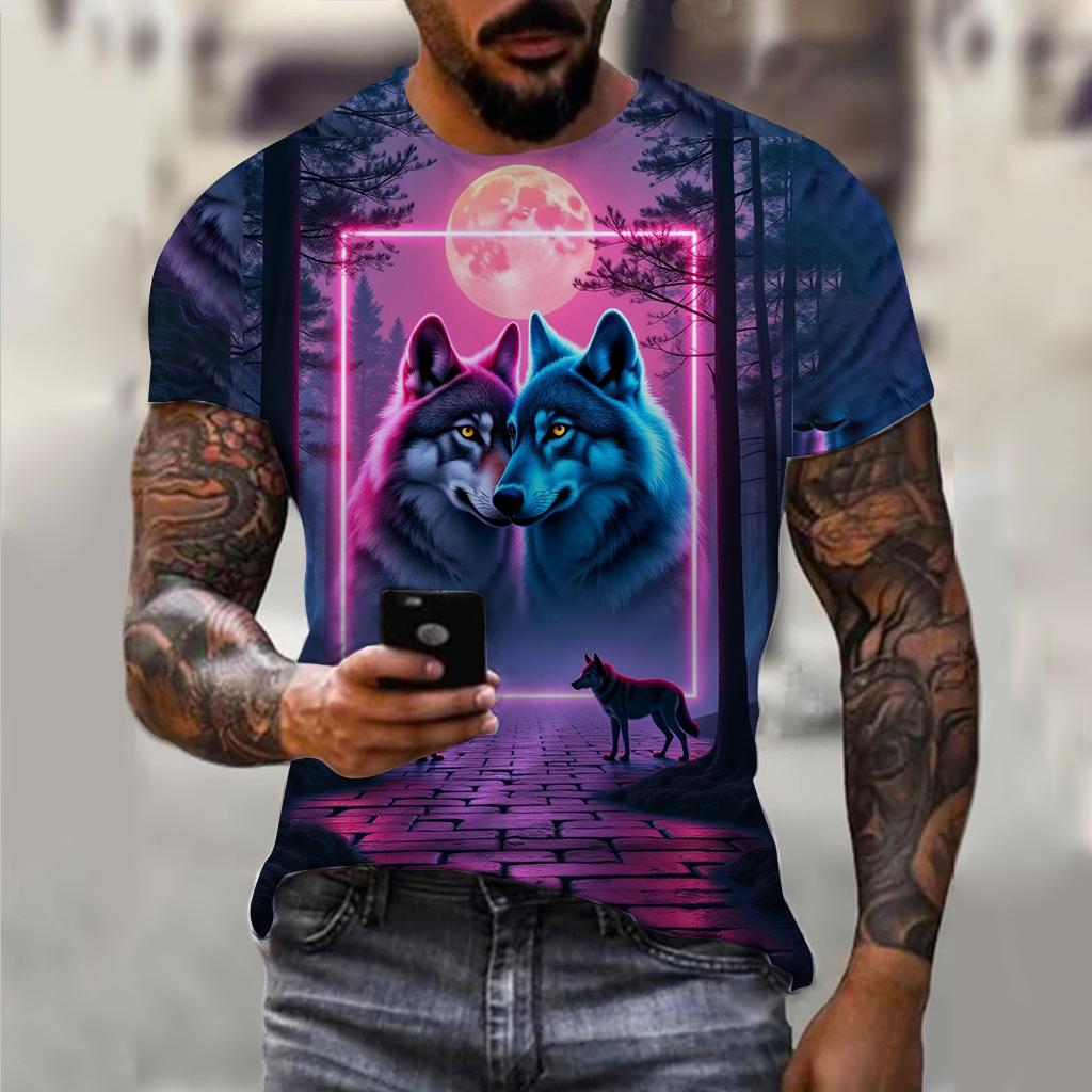 3D Wolfsbestie Aufdruck Herren und Damen Freizeit Kurzarm T-Shirt Rundhals Mode Trend Super Cool Herren Täglich Neue Kleidung
