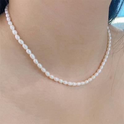 Freshwater Millet Pearl Necklace with A Minimalist and Elegant Silver Buckle Baby Chain  Trendy Collarbone Chain 38+4CM