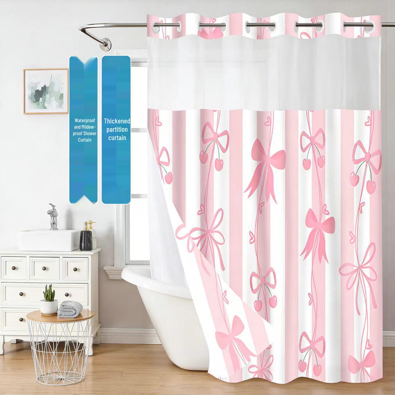 Waterproof Double-Layer Bowknot Shower Curtain - Mildew Resistant & Customizable 54*80in