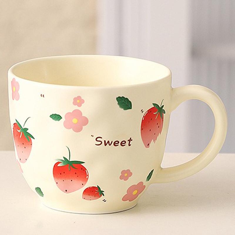 Ceramic Espresso Coffee Cup Water Mug Cute Fruit Pattern Mug Oatmeal Breakfast Cup Valentine's Day Present Couple Water Cups