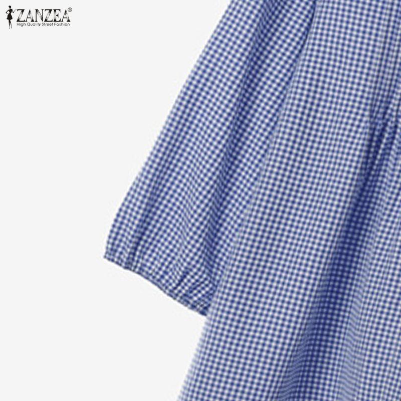ZANZEA Women 3/4 Sleeve Blouse and Long Skirts Plaid Print Two Piece Suit Sets