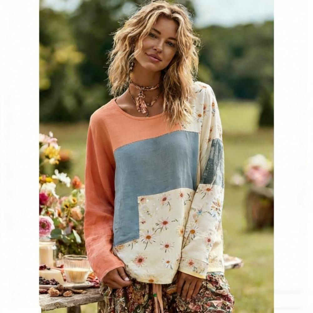 Spring Women's T-shirt Europe America Fashion Pullover Bohe Style Women Long Sleeve T-shirt Outdoor Casual Tees Top