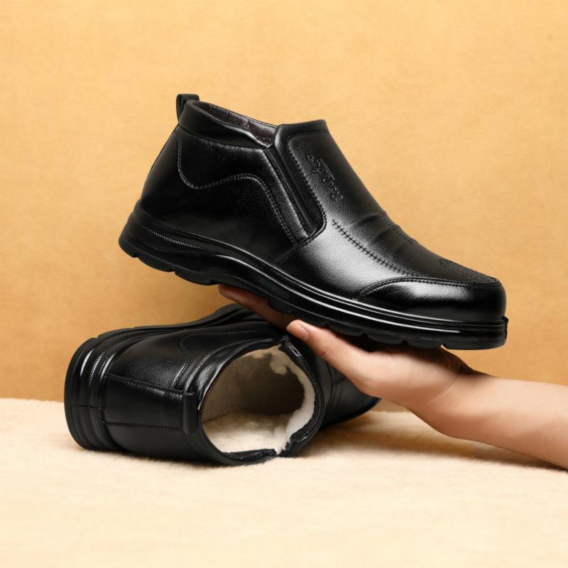 

Winter men s warm cotton leather shoes in the elderly high-top dad cotton shoes piled thickened non-slip men s leather shoes 39