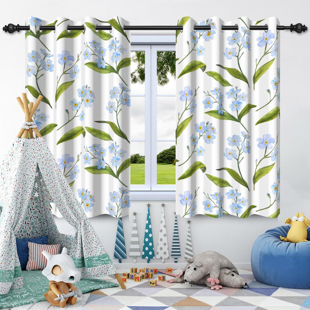2Pcs Blackout Curtains Fresh Flowers Plants Leaf Bedroom Living Room Darkening Thermal Insulated Grommet Window Curtain Drape