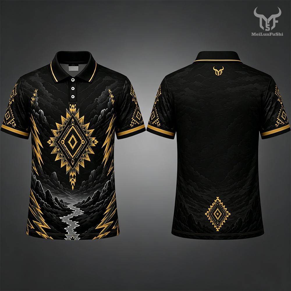 Herren Western Berg Ethnischer Stil Lässiges Bedrucktes Poloshirt Schnelltrocknendes Sport Golf Shirt Sommer Lässig Atmungsaktive Kragen Oberteile