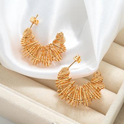 Women's Irregular Mesh Twist Hollow Earrings Niche Cool High-end 18K Titanium Steel Earrings Jewelry