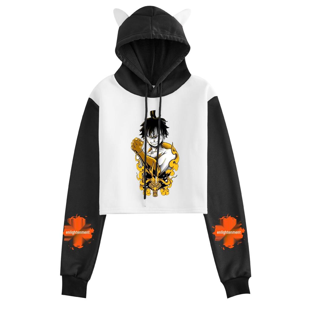 Dragon Ball Son Goku Saiyan Print Color Block Cat Ear Student Hoodie