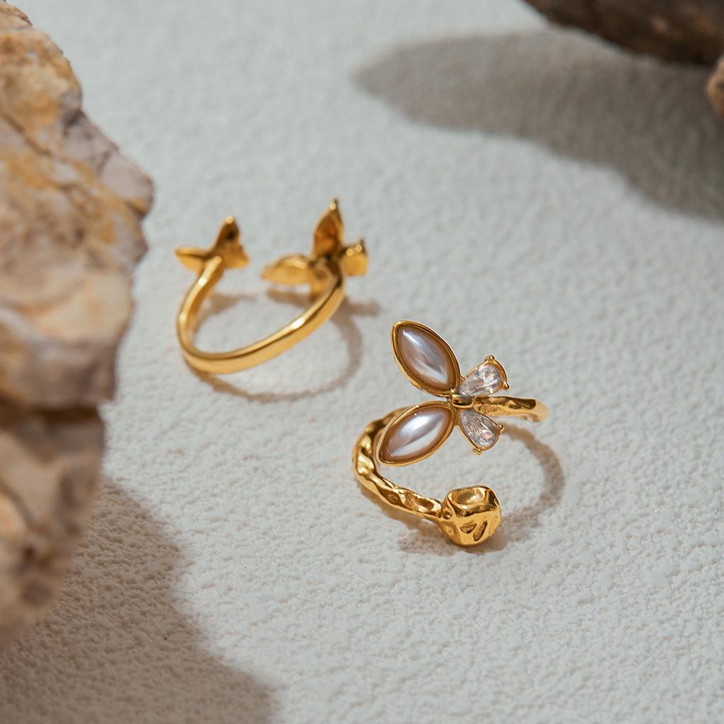 Yori Exquisite Butterfly Adjustable Open Ring 18k Gold Color Plated Metal Texture Fashion Jewelry for Women Gala Gift