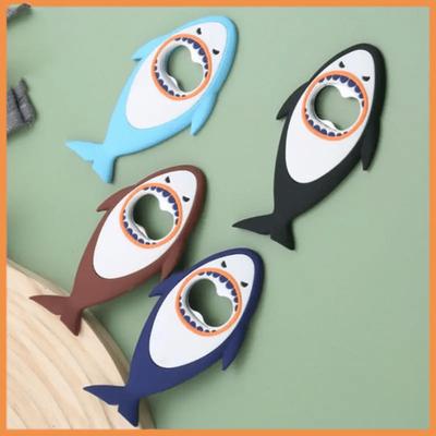 1pc Cute Shark Cartoon Magnetic Bottle Opener - Stainless Steel 3D Fish Design for Beer & Wine Caps, Kitchen Accessory