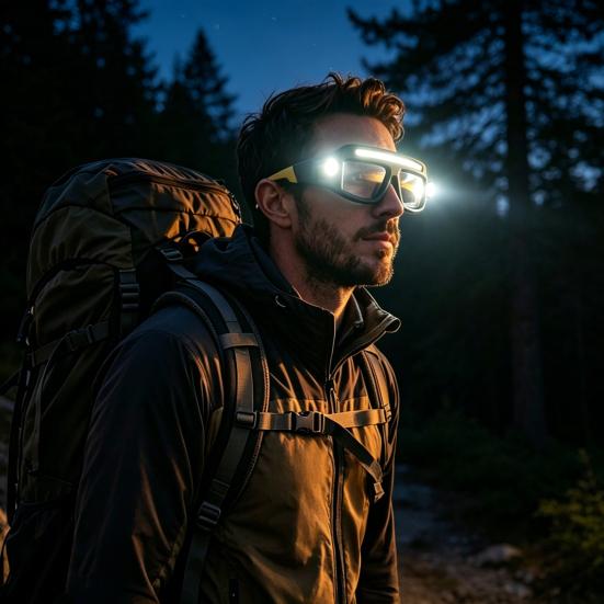 Multifunctional Eyeglass Light, XTE USB Rechargeable LED Head Lamp for Outdoor, 5 Lighting Modes Hands Free Work Light for Night Fishing