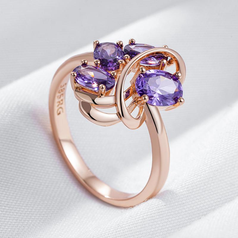 Ethnic Wedding Ring For Women Fashion Rose Gold Color With Shiny Purple Natural Zircon Daily Fine Vintage Jewelry