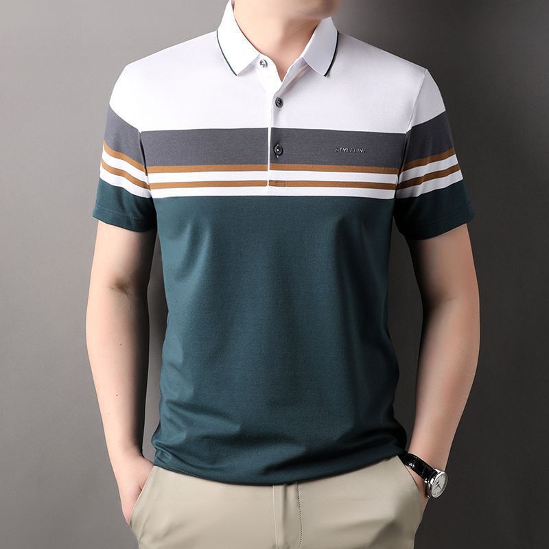 

Весенняя тонкая мужская футболка с короткими рукавами для деловых джентльменов, молодежная рубашка с воротником 58