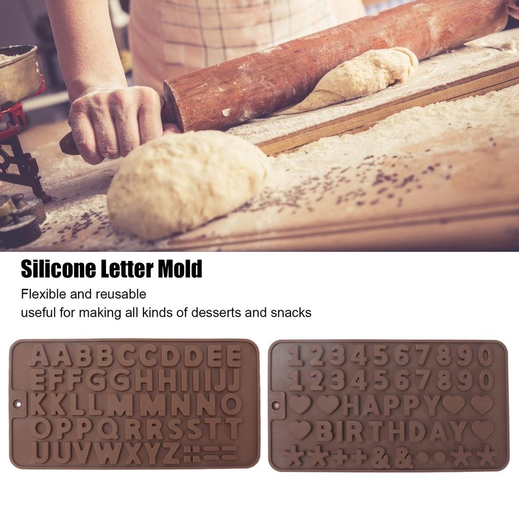6 Pcs Silicone Letter Mold Reusable Number Chocolate Molds for Birthday Cake Decorations Party