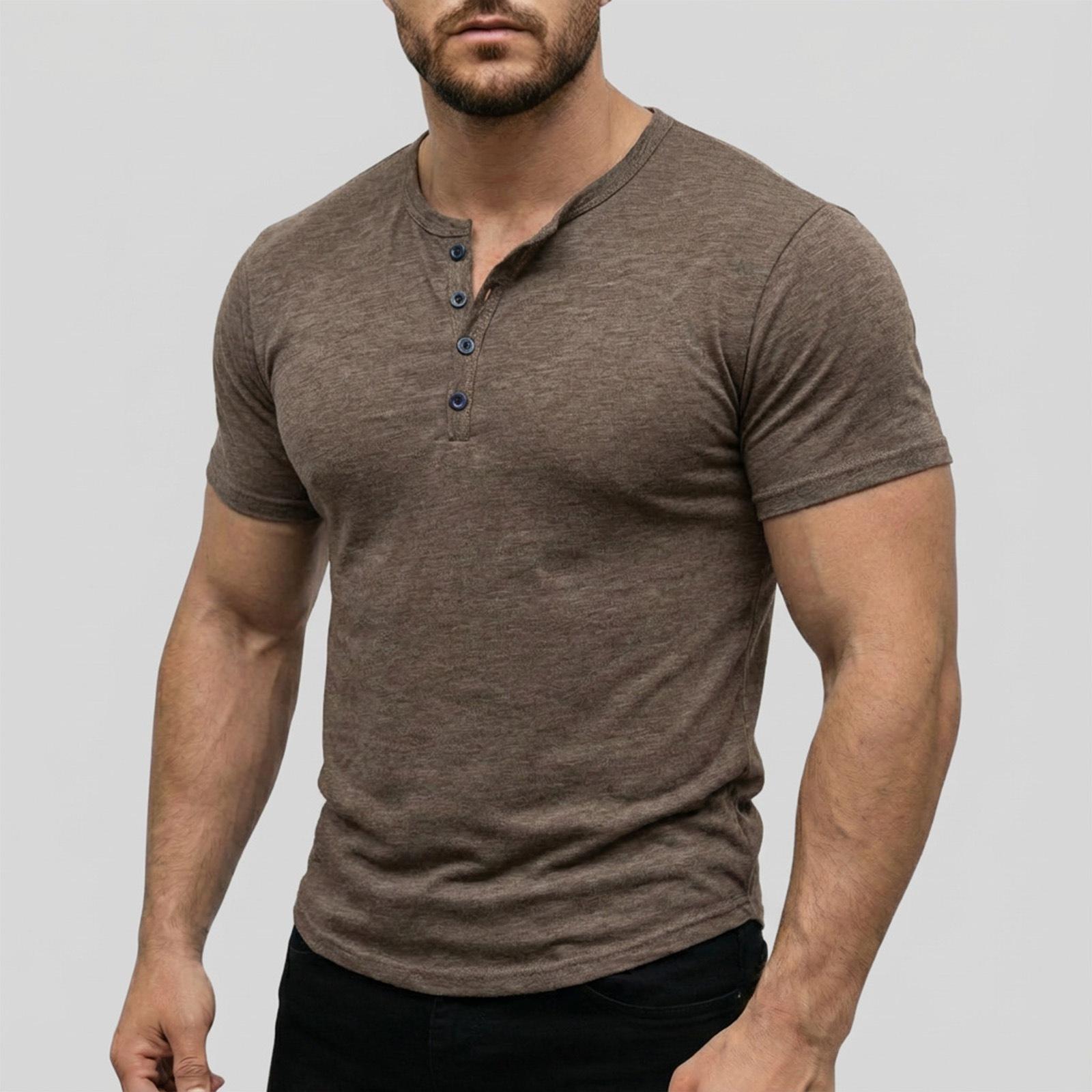 Men s Color Short Sleeve Tops Men s Casual Fashion Short Sleeve Tops L кофейный