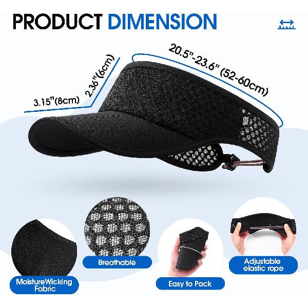 AUSFLUG Sun Visor Hat Men Women - Moisture Wicking Lightweight Sports Cap | Quick dry breathable mesh, adjustable ponytail strap, sun blocking for