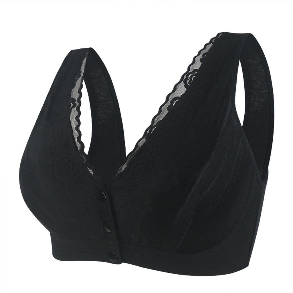 Lace Wide Strap Front Closure Wireless Bra Soft Supportive Fabric Comfortable Fit Seamless Design for Everyday Wear and Sleep