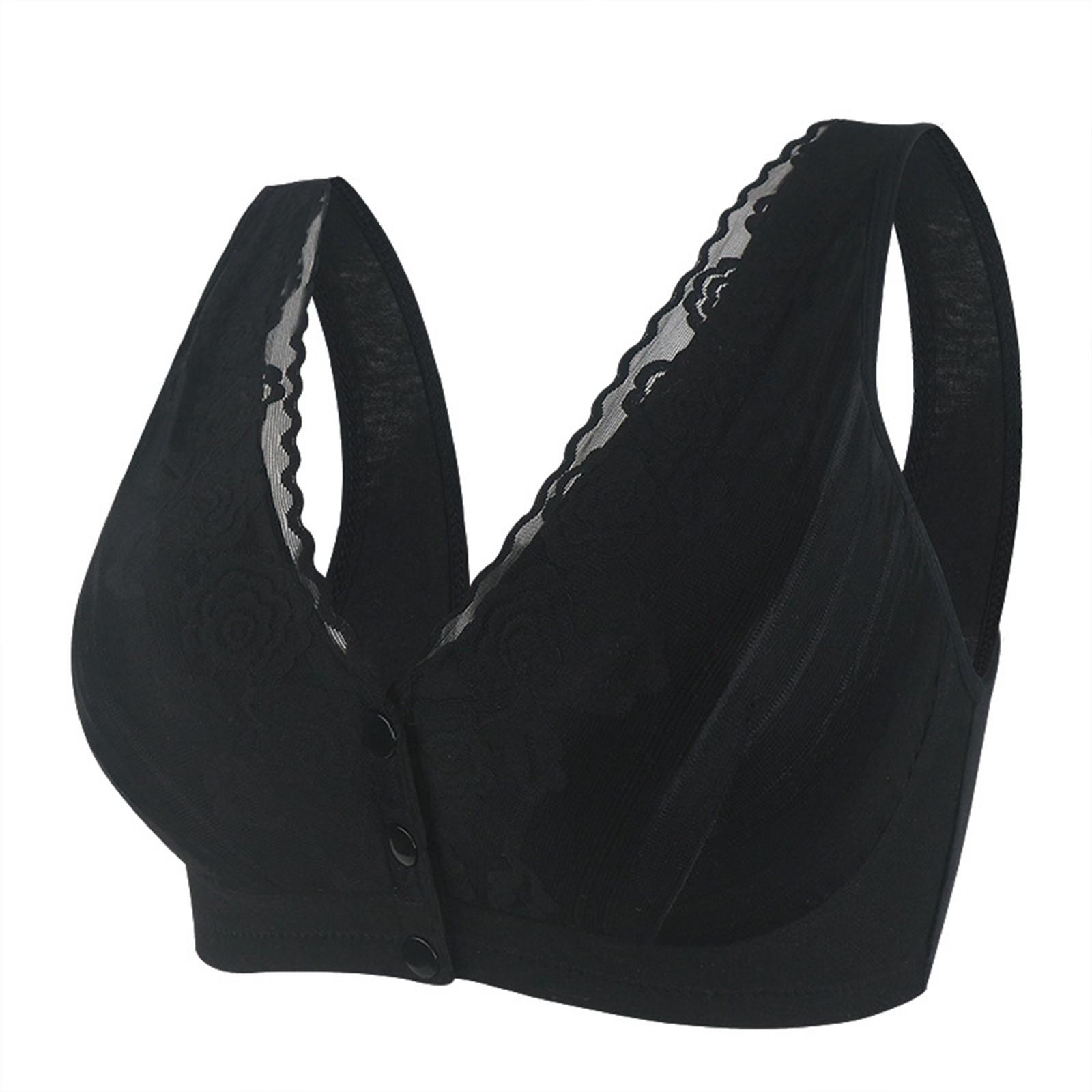 Lace Wide Strap Front Closure Wireless Bra Soft Supportive Fabric Comfortable Fit Seamless Design for Everyday Wear and Sleep 80 чёрный