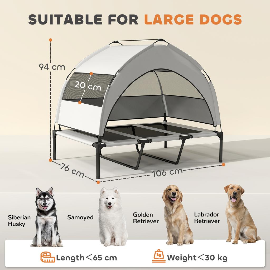 Portable Elevated Dog Bed with Removable Canopy, Cooling Raised Pet Cot for Large Dogs, 106 X 76 X 94 Cm